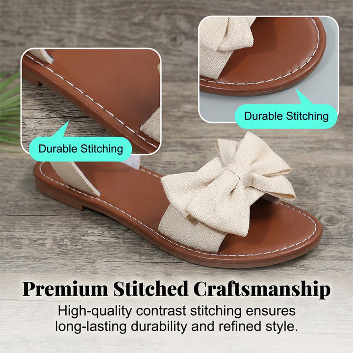 Women's Leather Flat Sandals Autumn Pearl Bow Slingback Sandals