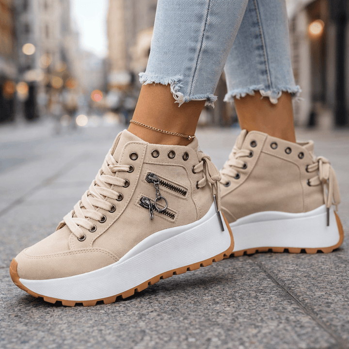 Women's Denim Platform Sneakers Autumn Zipper Chunky Sneakers