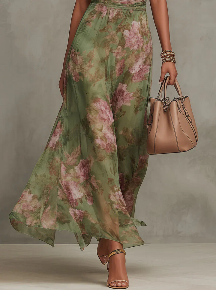Midi Dress for Women Fall Cotton Halter Dress with Pleated Skirt and Floral Print