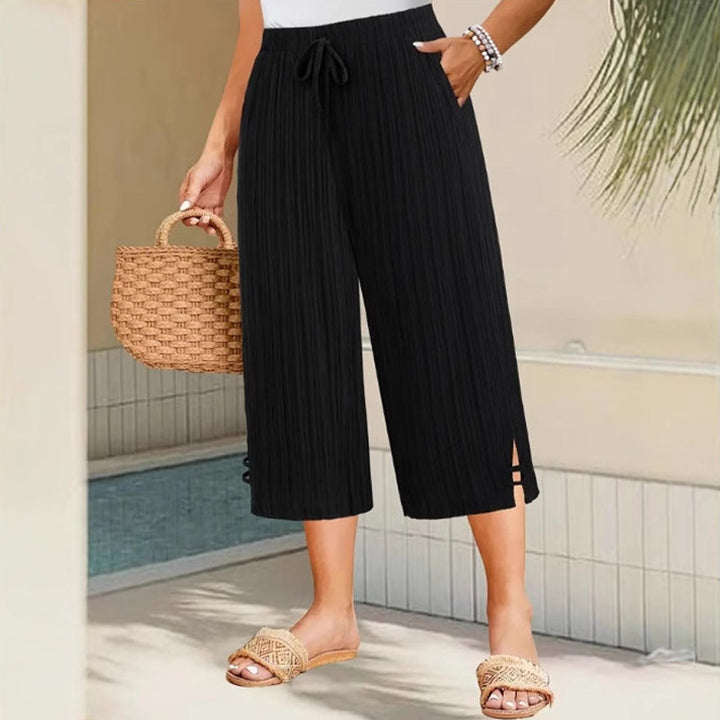 Women's Cotton Linen Wide Leg Cropped Pants Spring Drawstring Culottes Plus Size Trousers