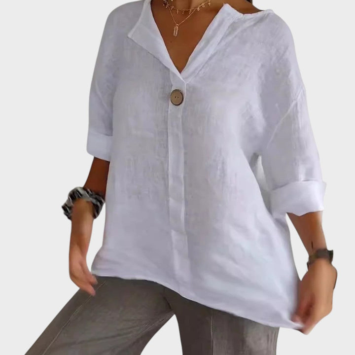 Women's Linen V-Neck Blouse Autumn Casual Shirt
