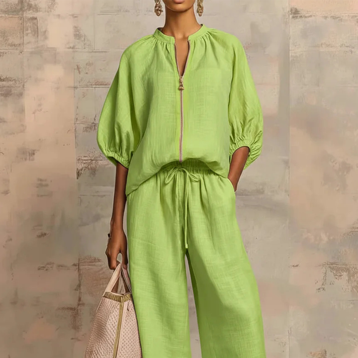 Women's Zip-Up Cotton Two-Piece Set Autumn Wide-Leg Lounge Set