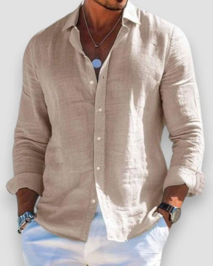 Men's Linen Long Sleeve Button Down Shirt Autumn Smart Casual Top