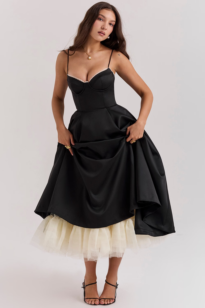 Satin A-Line Dress for Women, Elegant Evening Dress for Autumn Events