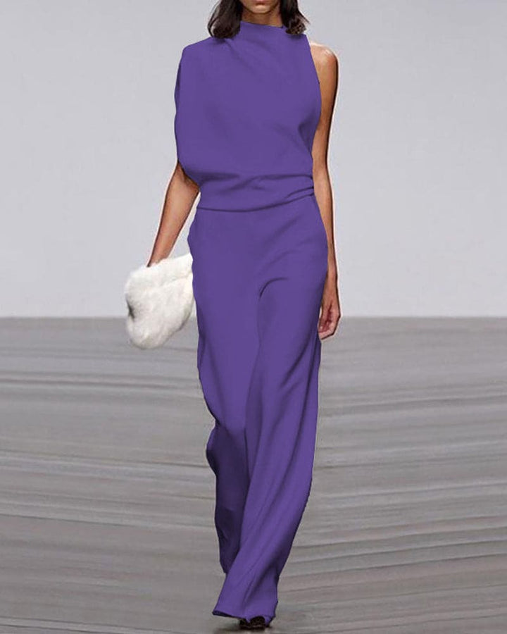 Women's Elegant Asymmetric Wide-Leg Jumpsuit for Autumn Evening Events
