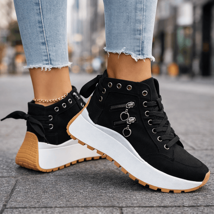 Women's Denim Platform Sneakers Autumn Zipper Chunky Sneakers