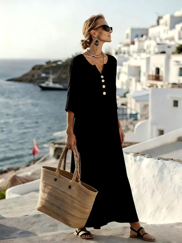 Women's Cotton Linen Maxi Dress Autumn Casual Outfit