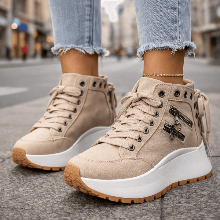 Women's Denim Platform Sneakers Autumn Zipper Chunky Sneakers