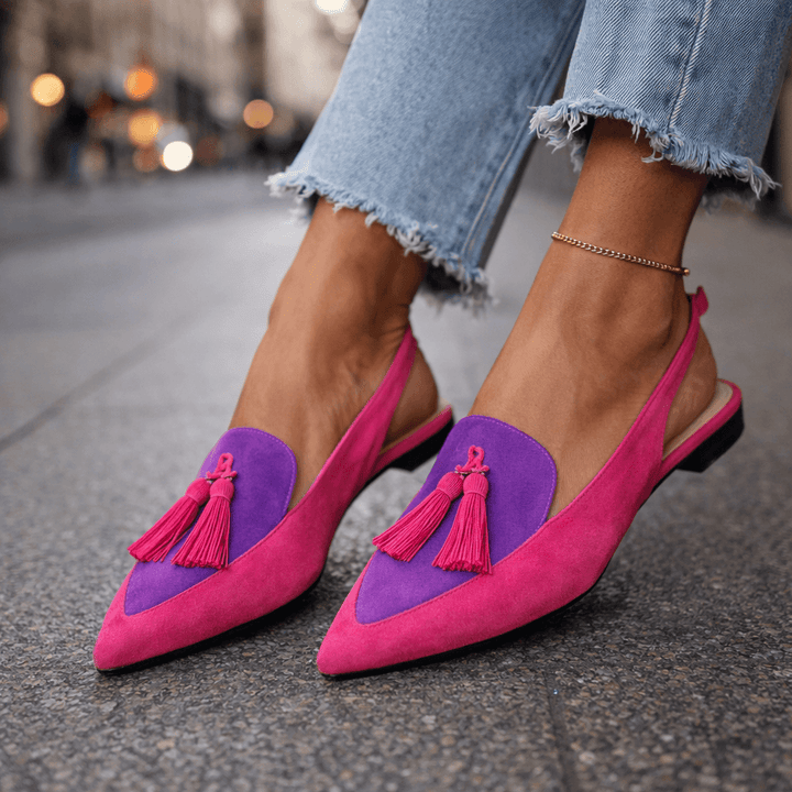 Women's Leather Pointed-Toe Mules Autumn Slip-On Shoes