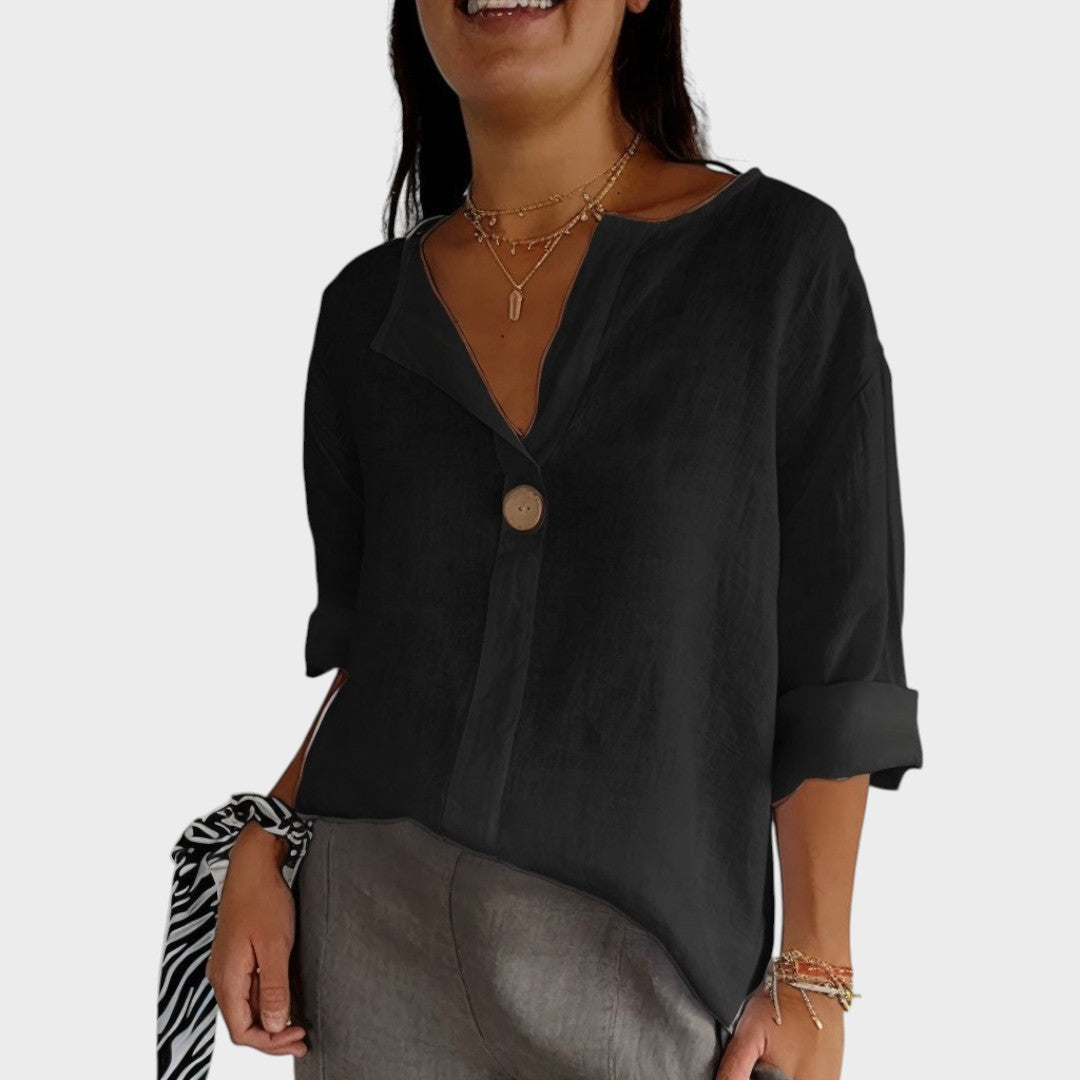 Women's Linen V-Neck Blouse Autumn Casual Shirt