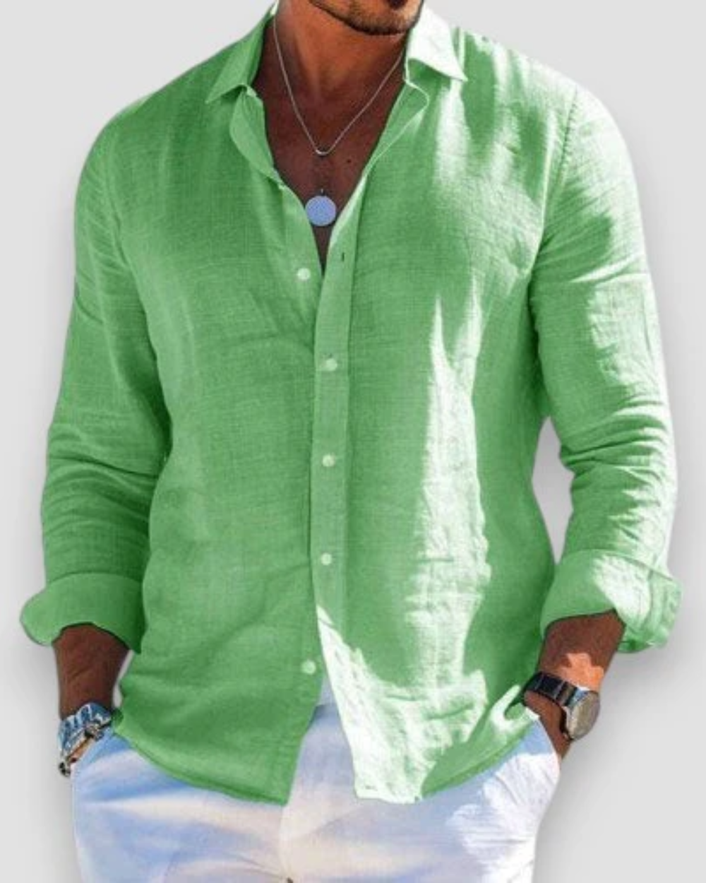 Men's Linen Long Sleeve Button Down Shirt Autumn Smart Casual Top