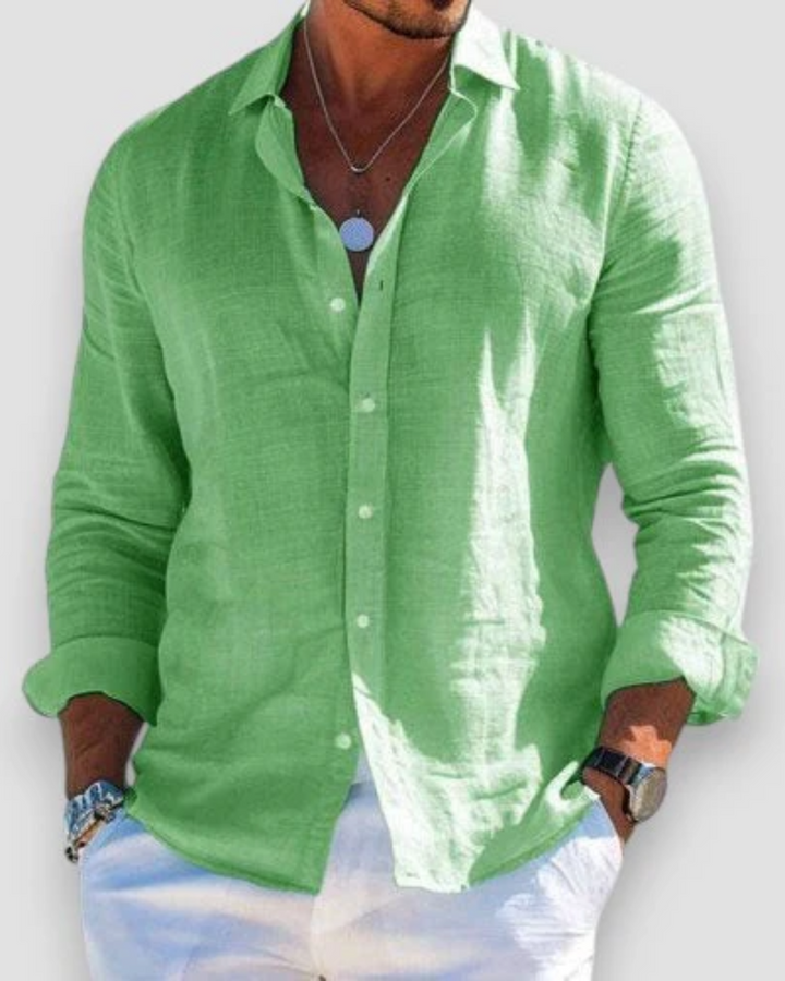 Men's Linen Long Sleeve Button Down Shirt Autumn Smart Casual Top
