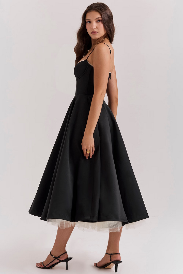 Satin A-Line Dress for Women, Elegant Evening Dress for Autumn Events