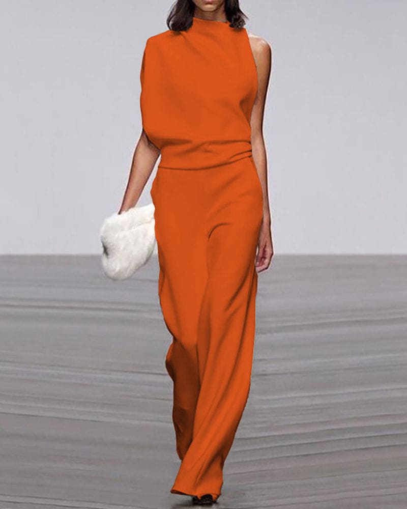 Women's Elegant Asymmetric Wide-Leg Jumpsuit for Autumn Evening Events