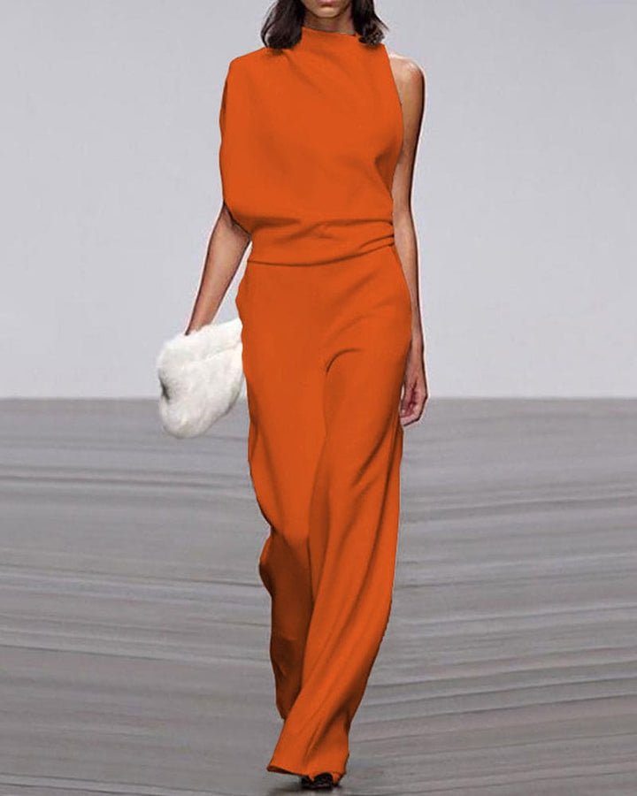 Women's Elegant Asymmetric Wide-Leg Jumpsuit for Autumn Evening Events