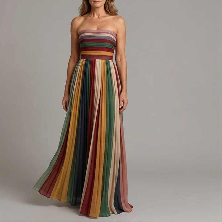Women's Knit Strapless Pleated Maxi Dress Autumn Party Dress