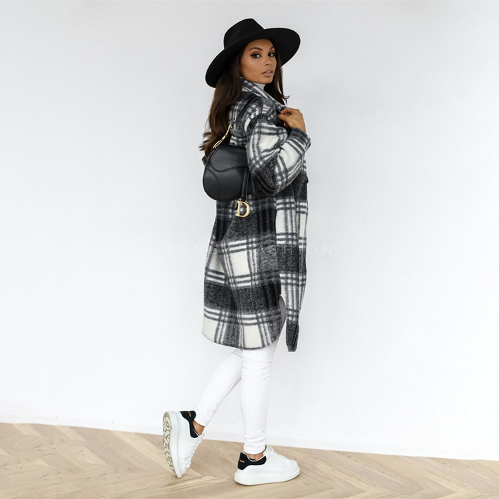 Stylish Checkered Long Jacket for Women - AOIFE