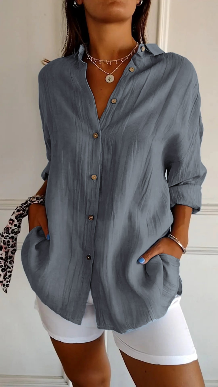 Women's Oversized Linen Shirt with Buttons for Autumn Casual Wear