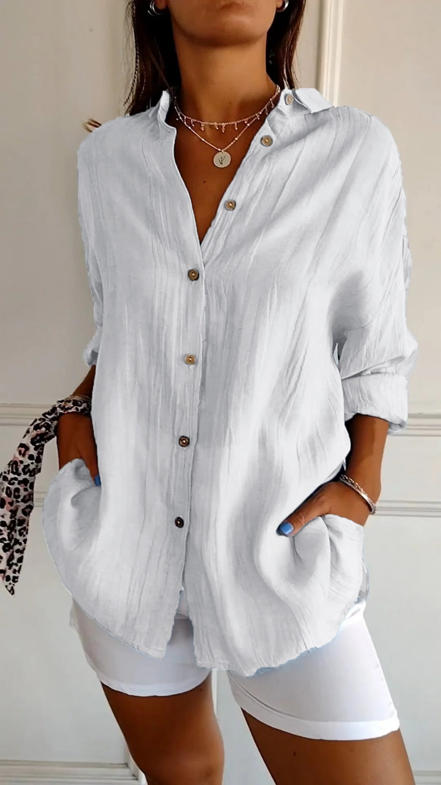 Women's Oversized Linen Shirt with Buttons for Autumn Casual Wear