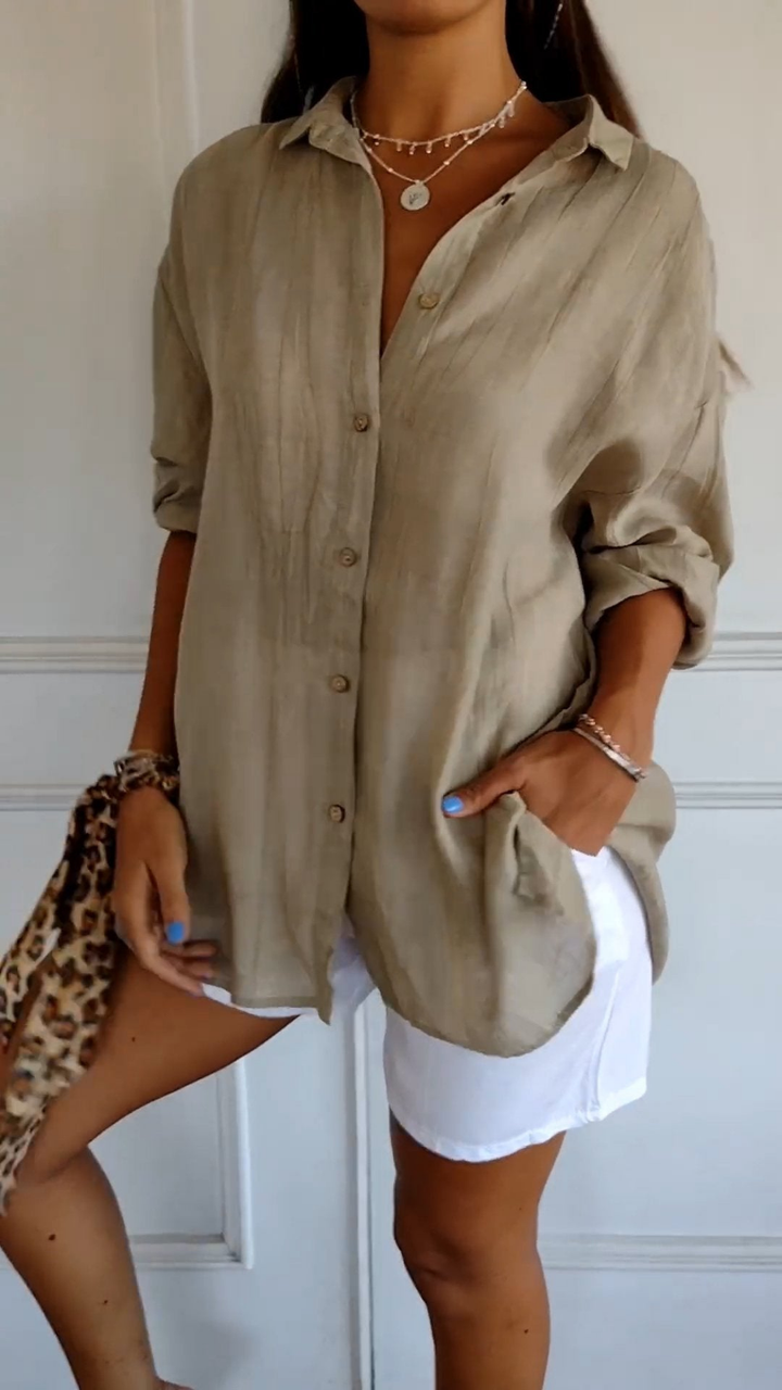 Women's Oversized Linen Shirt with Buttons for Autumn Casual Wear