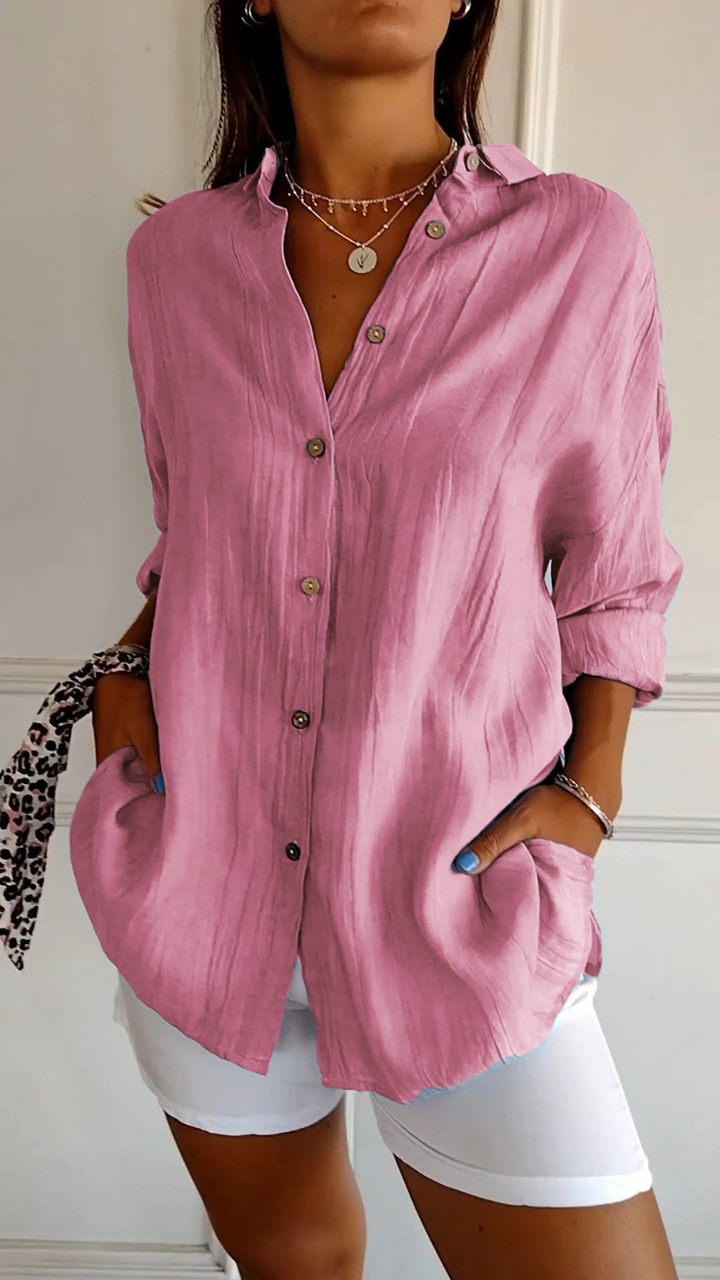Women's Oversized Linen Shirt with Buttons for Autumn Casual Wear