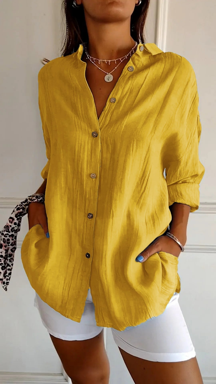 Women's Oversized Linen Shirt with Buttons for Autumn Casual Wear