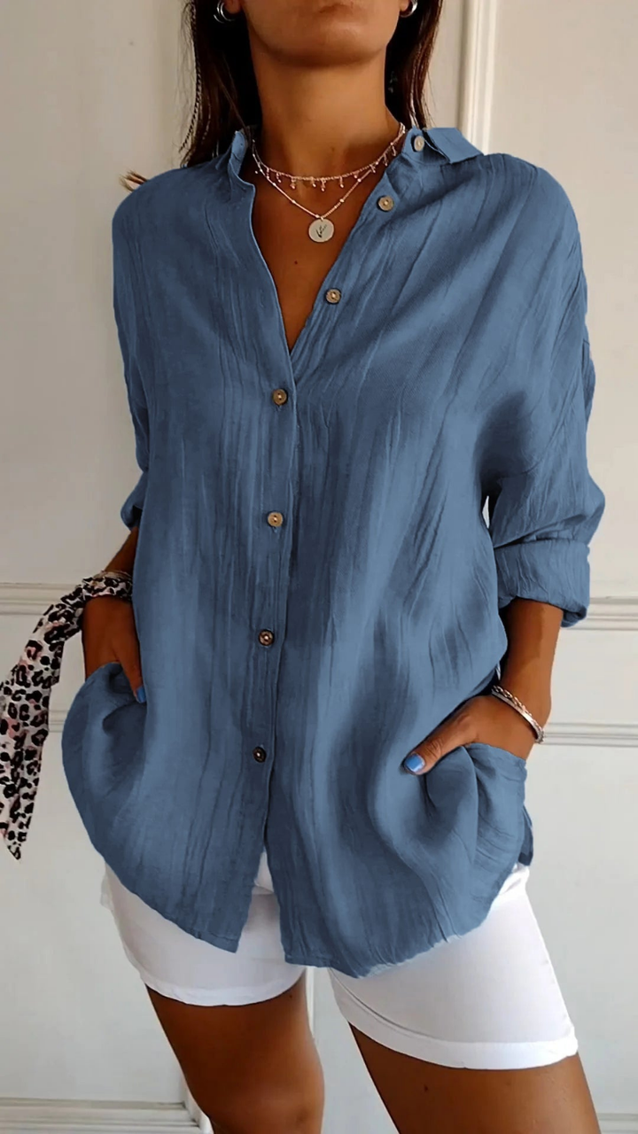 Women's Oversized Linen Shirt with Buttons for Autumn Casual Wear