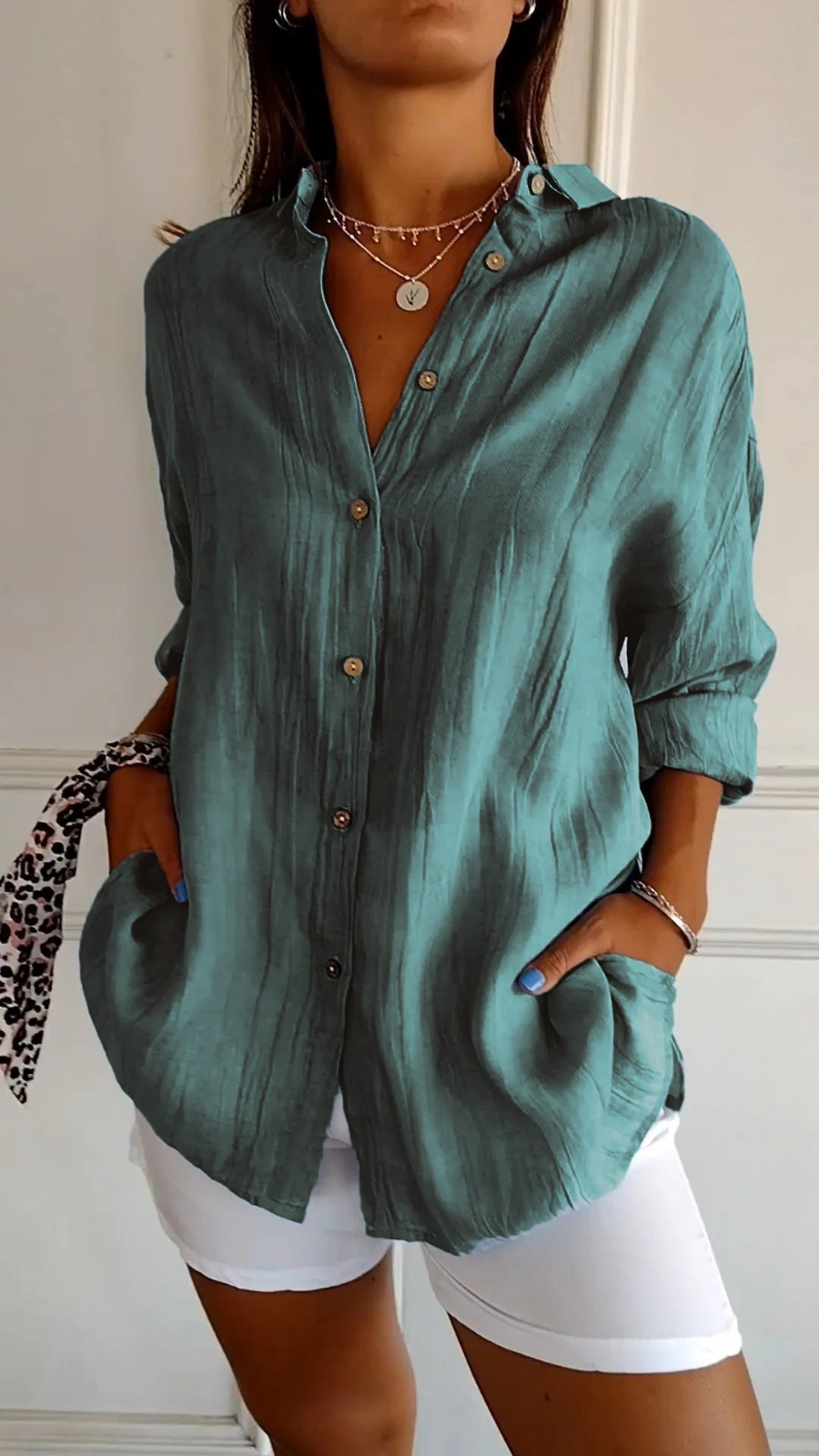 Women's Oversized Linen Shirt with Buttons for Autumn Casual Wear