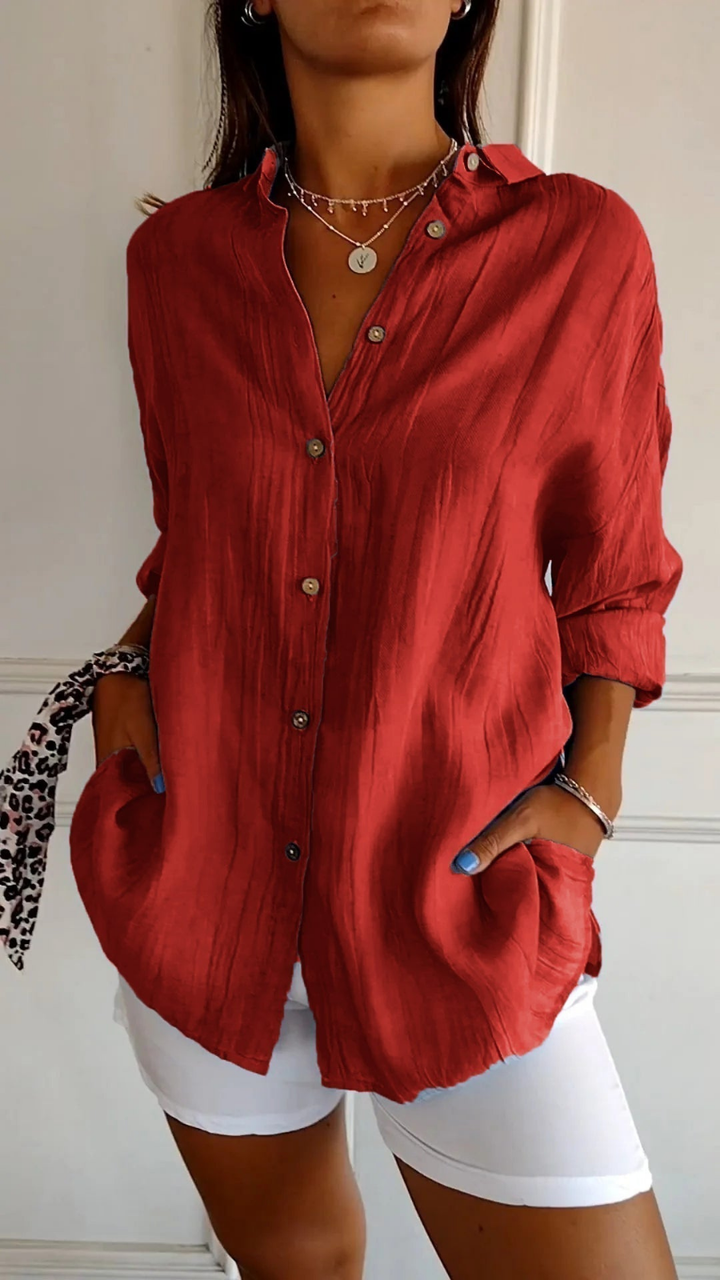 Women's Oversized Linen Shirt with Buttons for Autumn Casual Wear