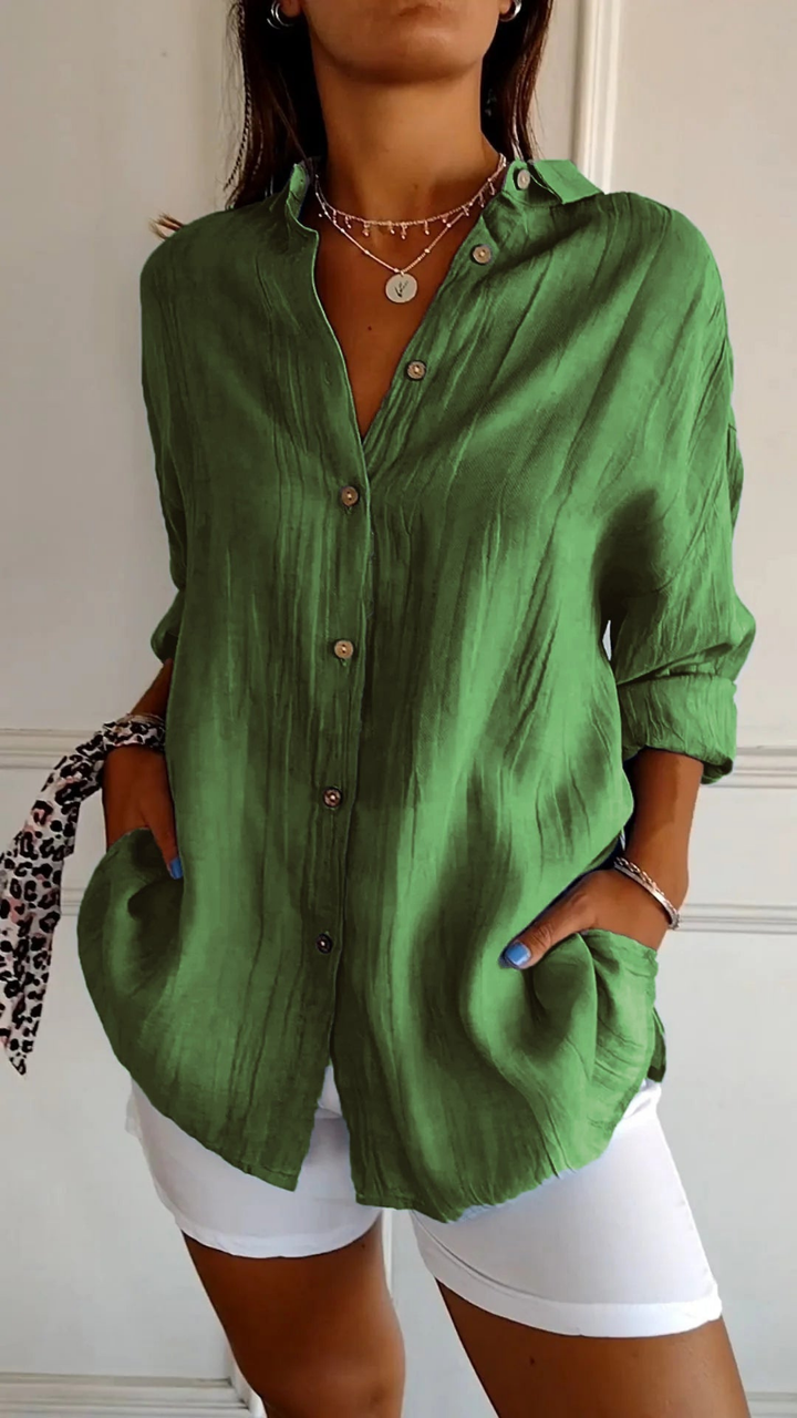 Women's Oversized Linen Shirt with Buttons for Autumn Casual Wear