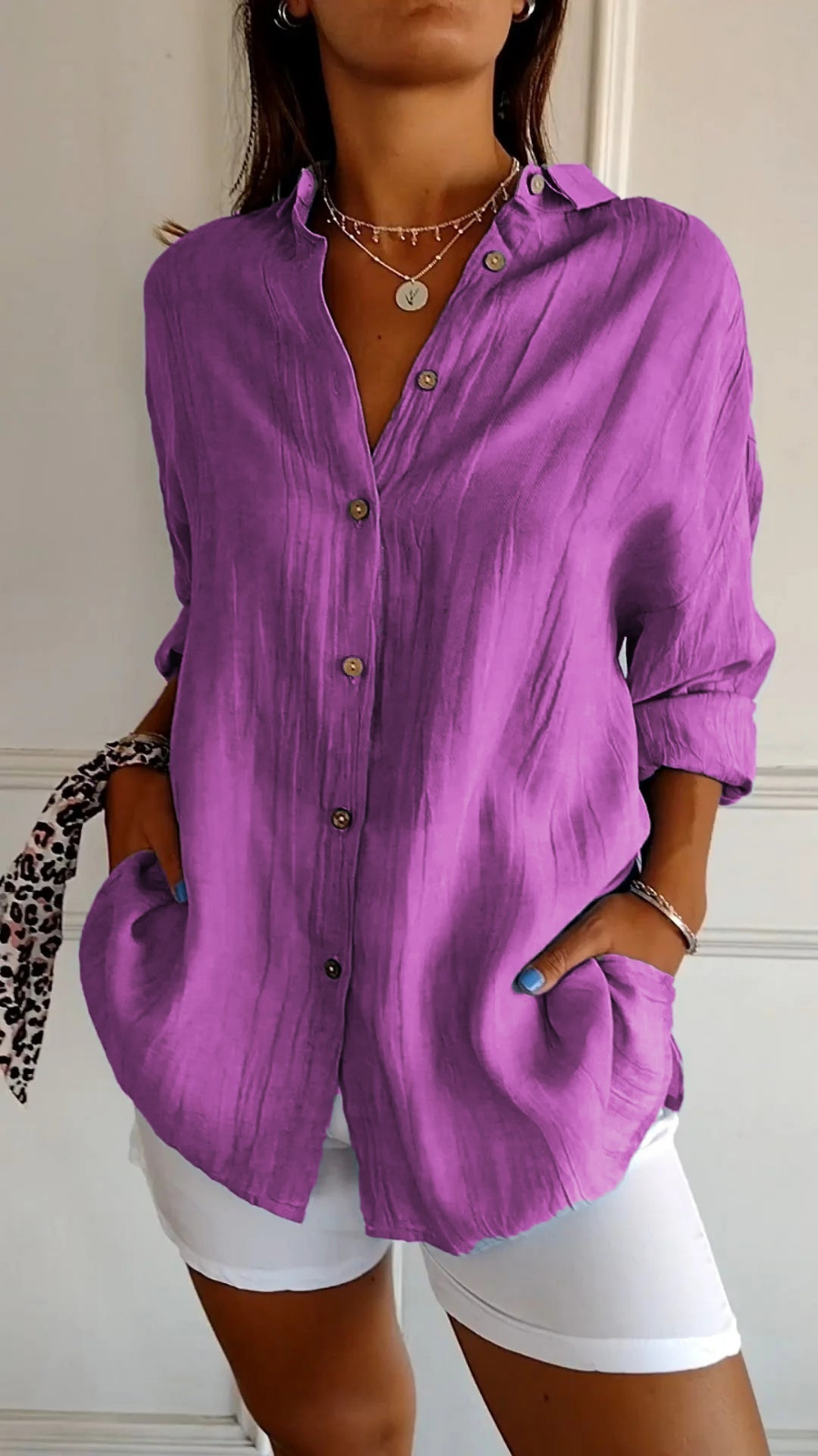 Women's Oversized Linen Shirt with Buttons for Autumn Casual Wear