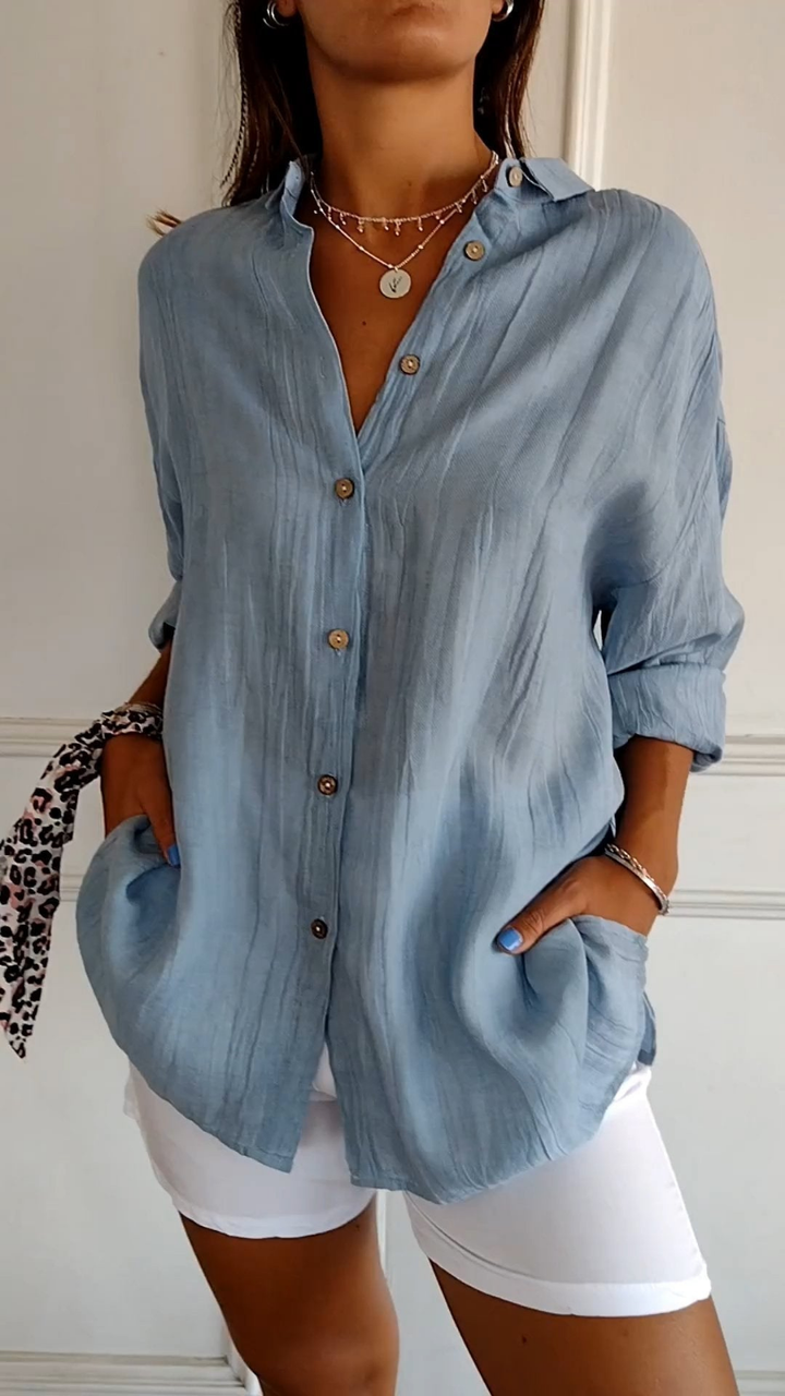 Women's Oversized Linen Shirt with Buttons for Autumn Casual Wear