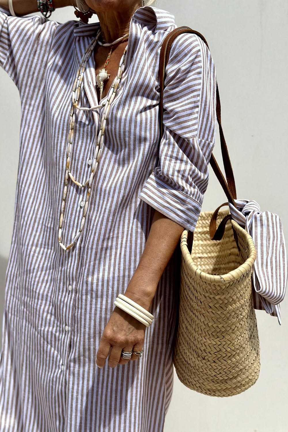 Women's Linen Midi Dress with Shirt Collar, Button Front, Autumn Casual Style