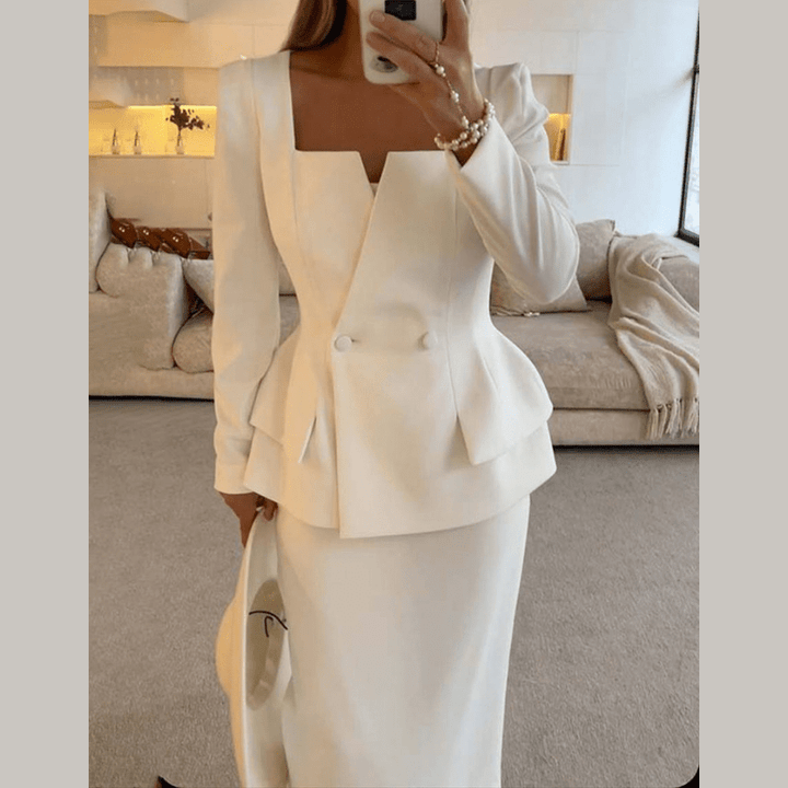 Women's Formal Skirt Suit with Blazer and Matching Skirt for Autumn
