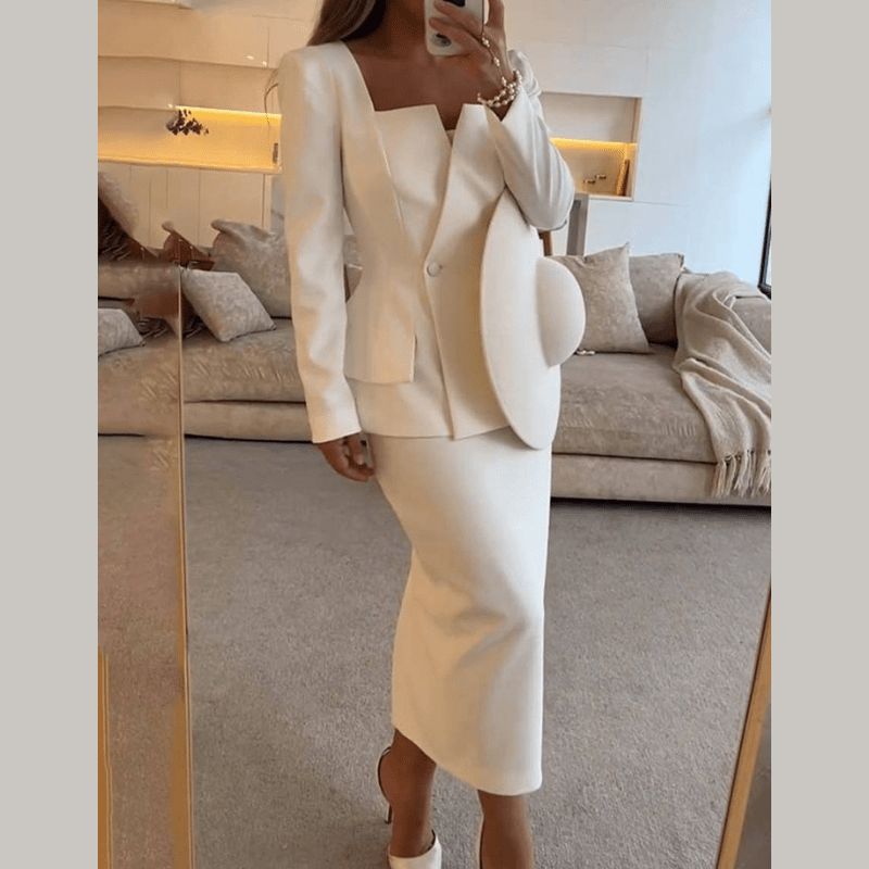 Women's Formal Skirt Suit with Blazer and Matching Skirt for Autumn