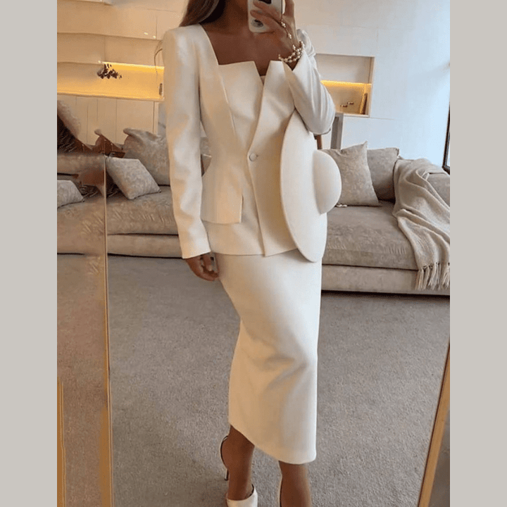 Women's Formal Skirt Suit with Blazer and Matching Skirt for Autumn