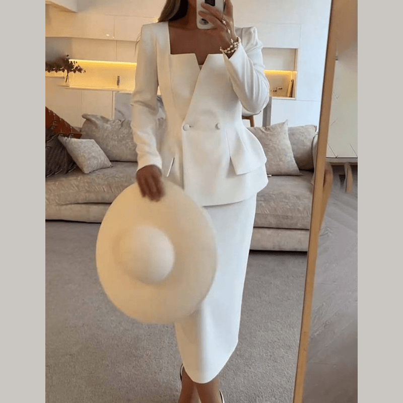 Women's Formal Skirt Suit with Blazer and Matching Skirt for Autumn