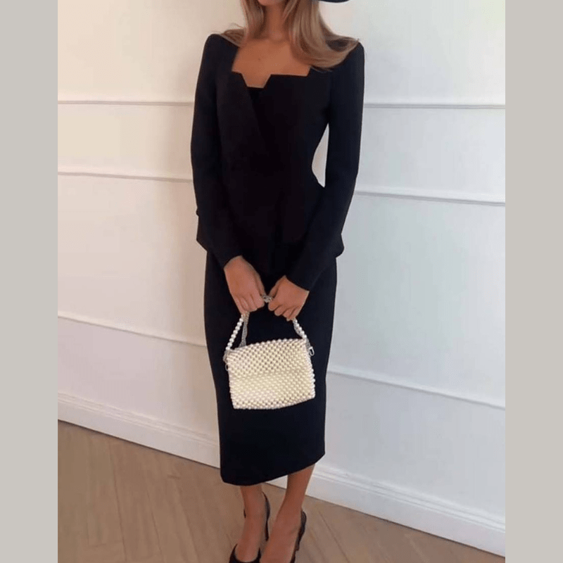 Women's Formal Skirt Suit with Blazer and Matching Skirt for Autumn