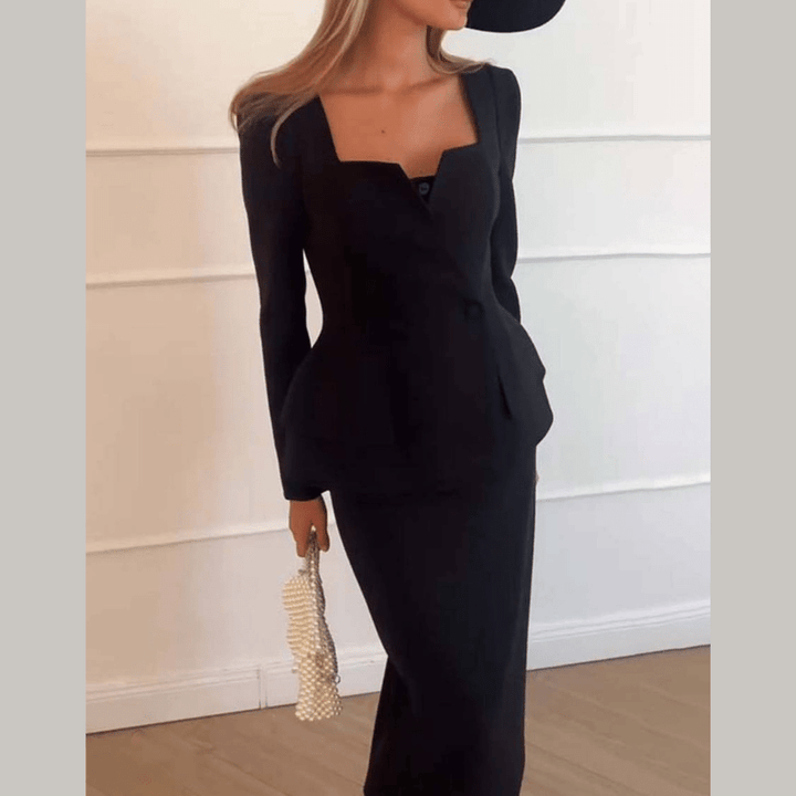 Women's Formal Skirt Suit with Blazer and Matching Skirt for Autumn