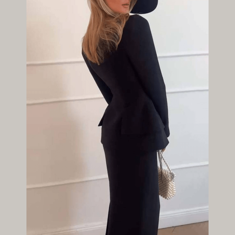 Women's Formal Skirt Suit with Blazer and Matching Skirt for Autumn