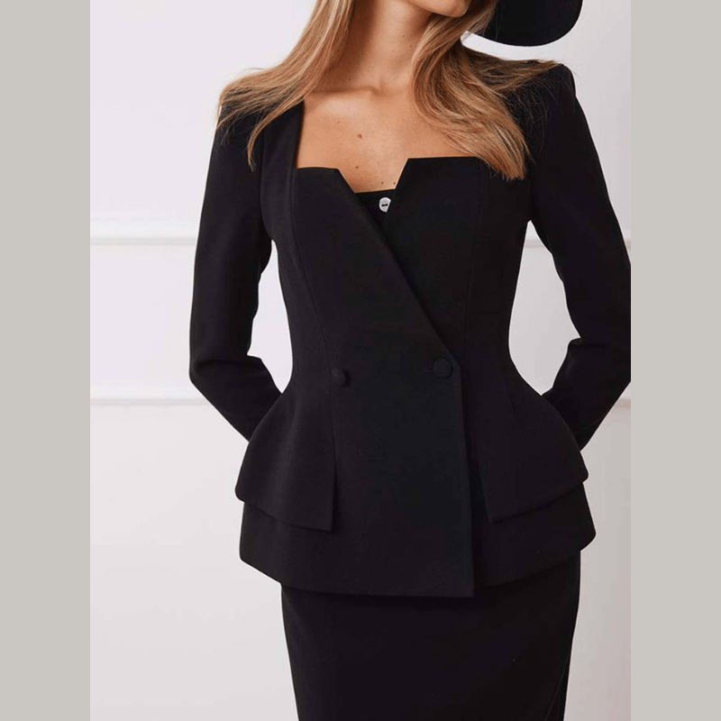 Women's Formal Skirt Suit with Blazer and Matching Skirt for Autumn