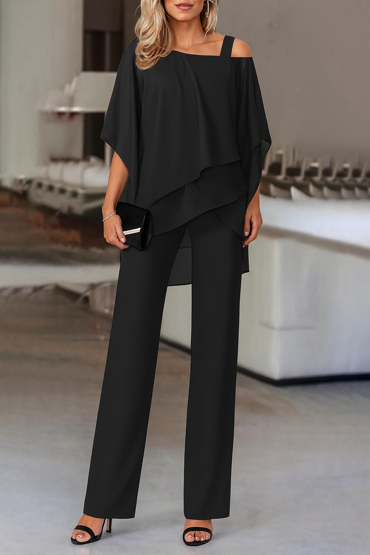 Women's Two-Piece Set with Off-Shoulder Top and Wide-Leg Pants for Autumn