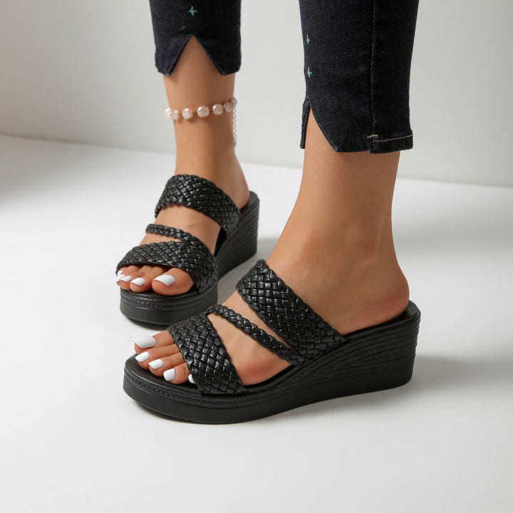 Women's Braided Platform Wedge Sandals Spring Comfortable Slip-On Slides for Everyday Wear