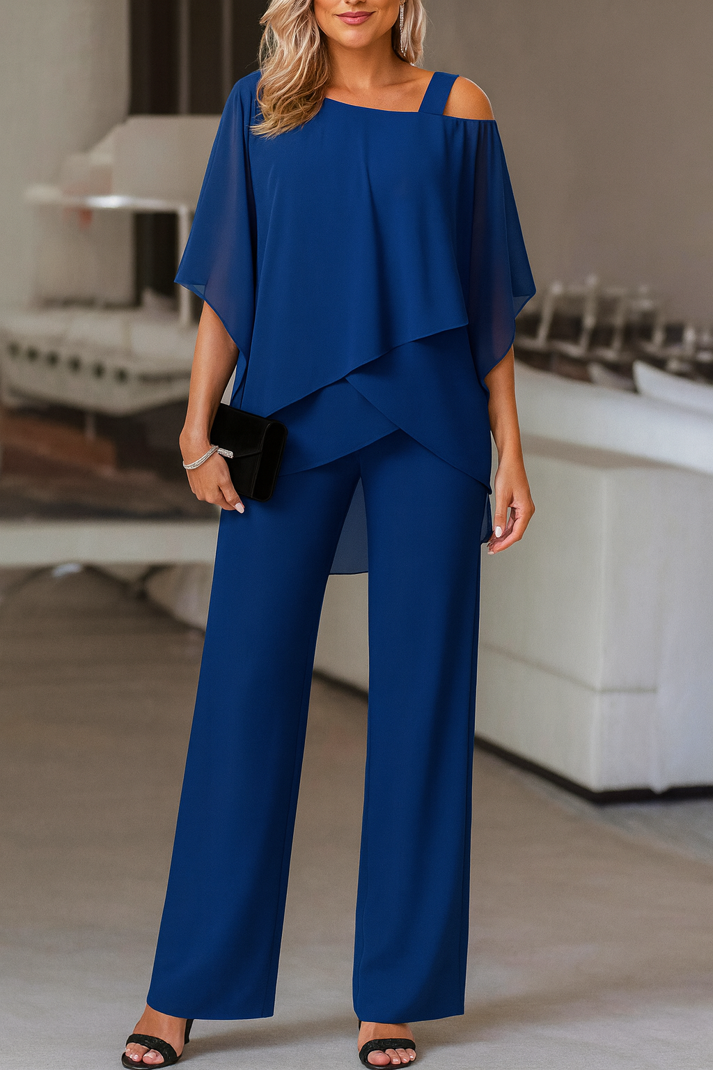 Women's Two-Piece Set with Off-Shoulder Top and Wide-Leg Pants for Autumn
