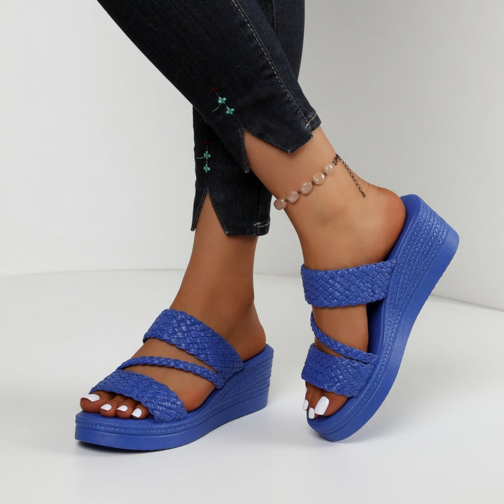 Women's Braided Platform Wedge Sandals Spring Comfortable Slip-On Slides for Everyday Wear
