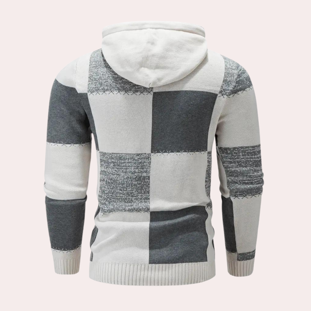 Greco - Men's trendy checked hooded jumper