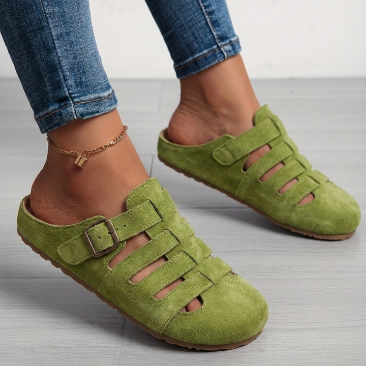 Women's Leather Casual Mule Sandals Autumn Slip-On Shoes