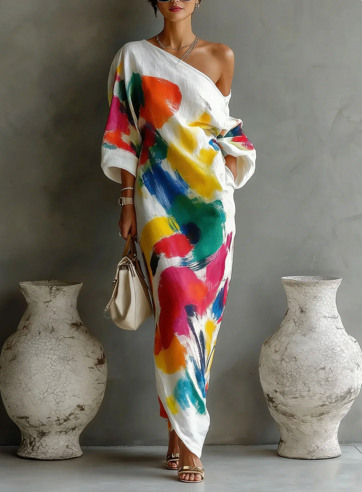 Women's Chiffon Asymmetrical Printed Maxi Dress Autumn Event Dress
