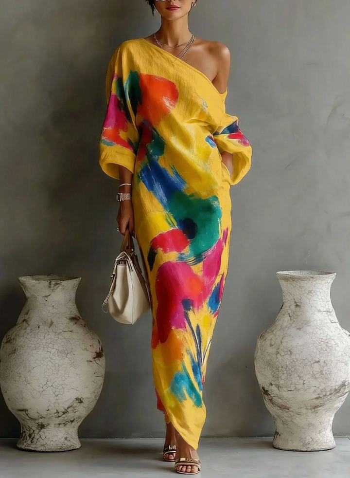Women's Chiffon Asymmetrical Printed Maxi Dress Autumn Event Dress