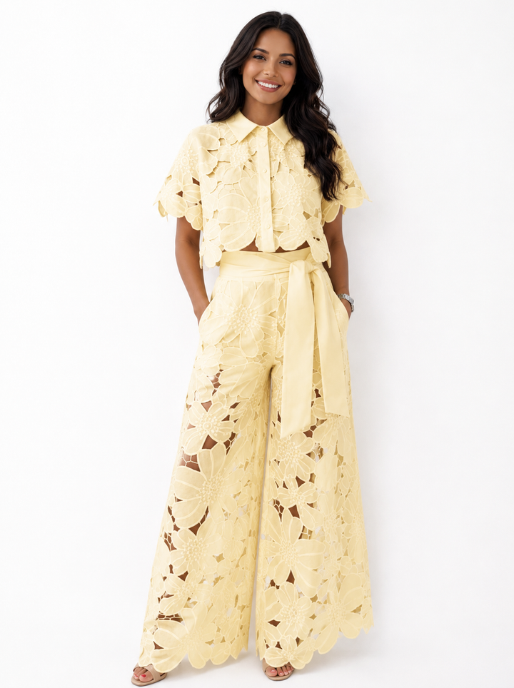 Women's Knit Top and Wide-Leg Pants Two-Piece Set Autumn Outfit